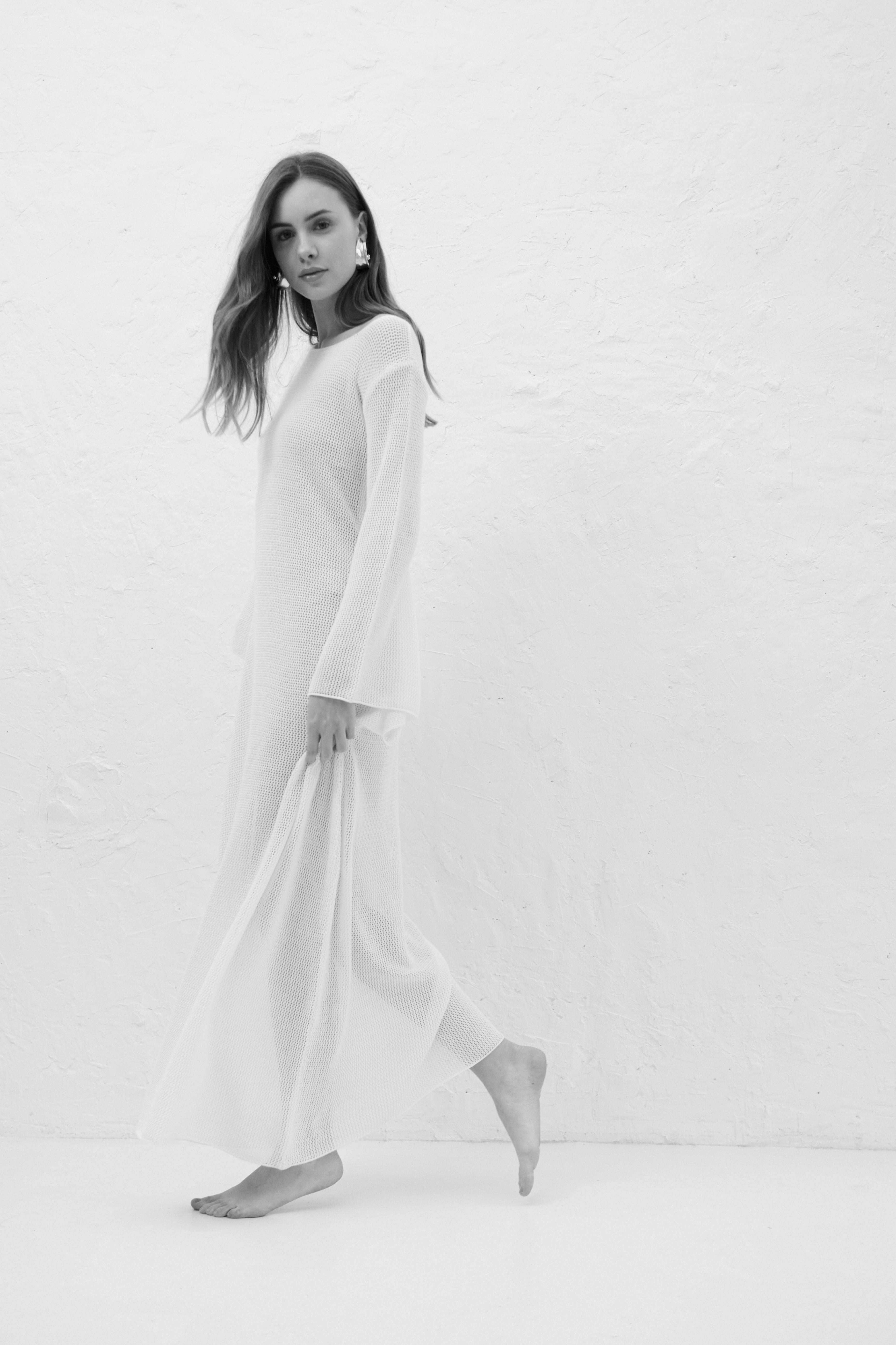 Długa letnia sukienka z bawełny organicznej i kaszmiru Sablé ecru