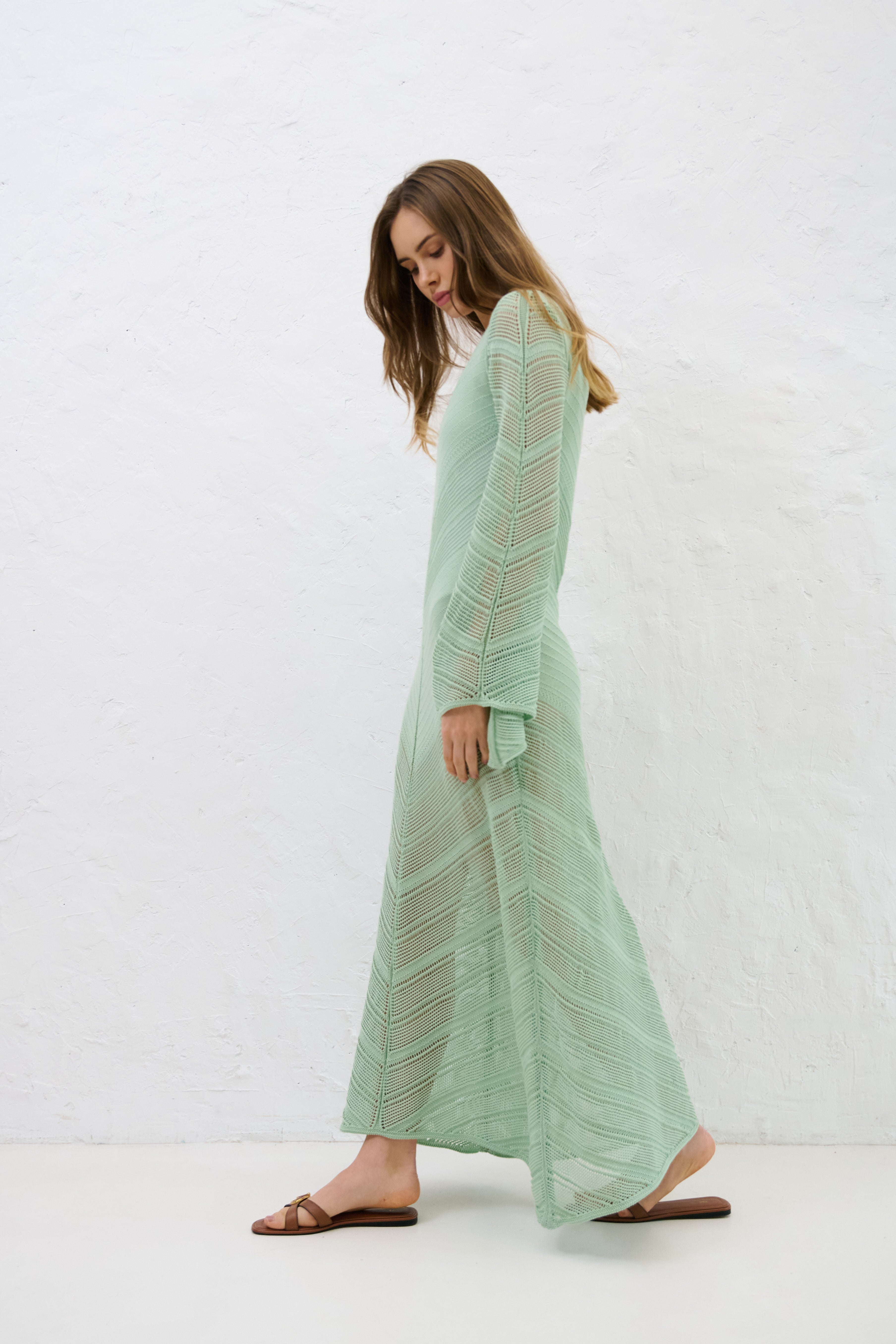 Długa letnia sukienka Cotton Mirage pistacjowy