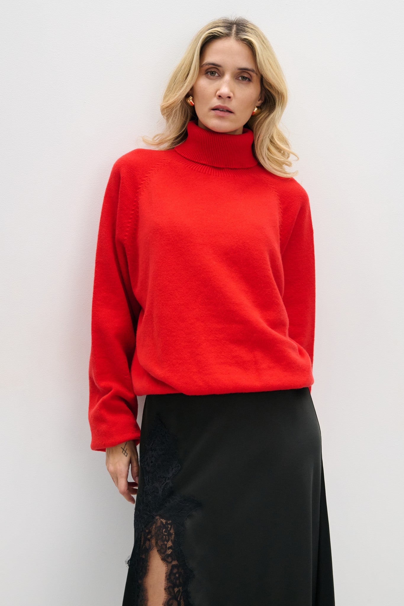 Sweter z kaszmiru z golfem CASHMERE VELVET AIR czerwony - 4