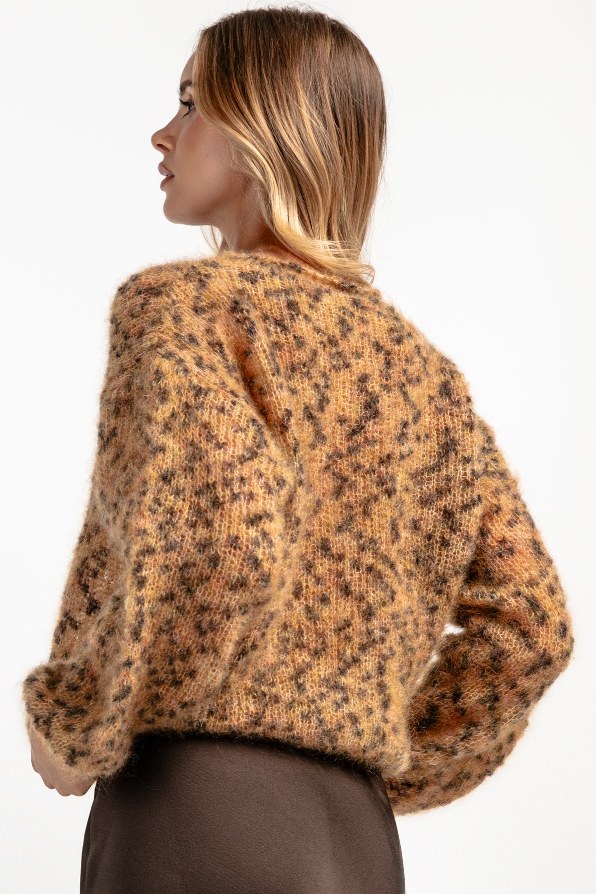 Sweter z wełny kid moher brązowy - 7