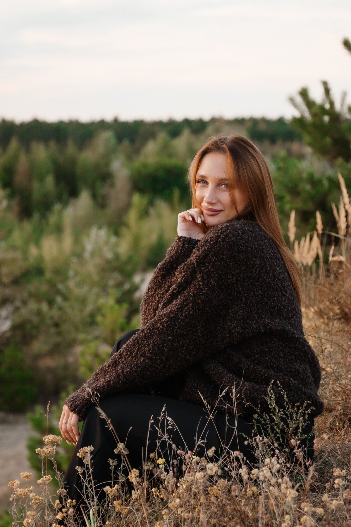 Sweter z wełny merynos Earth Dune brązowy - 5