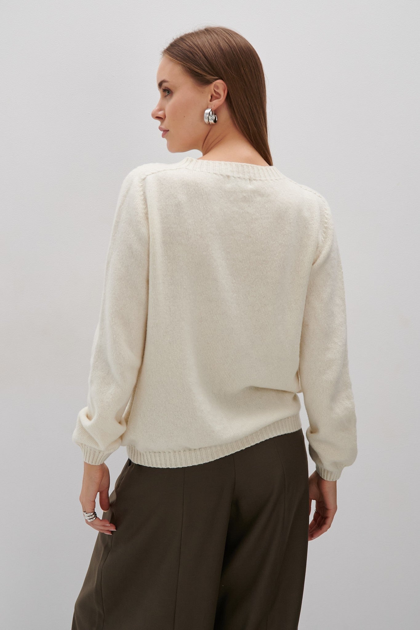 Sweter z wełny merynos ecru - 3