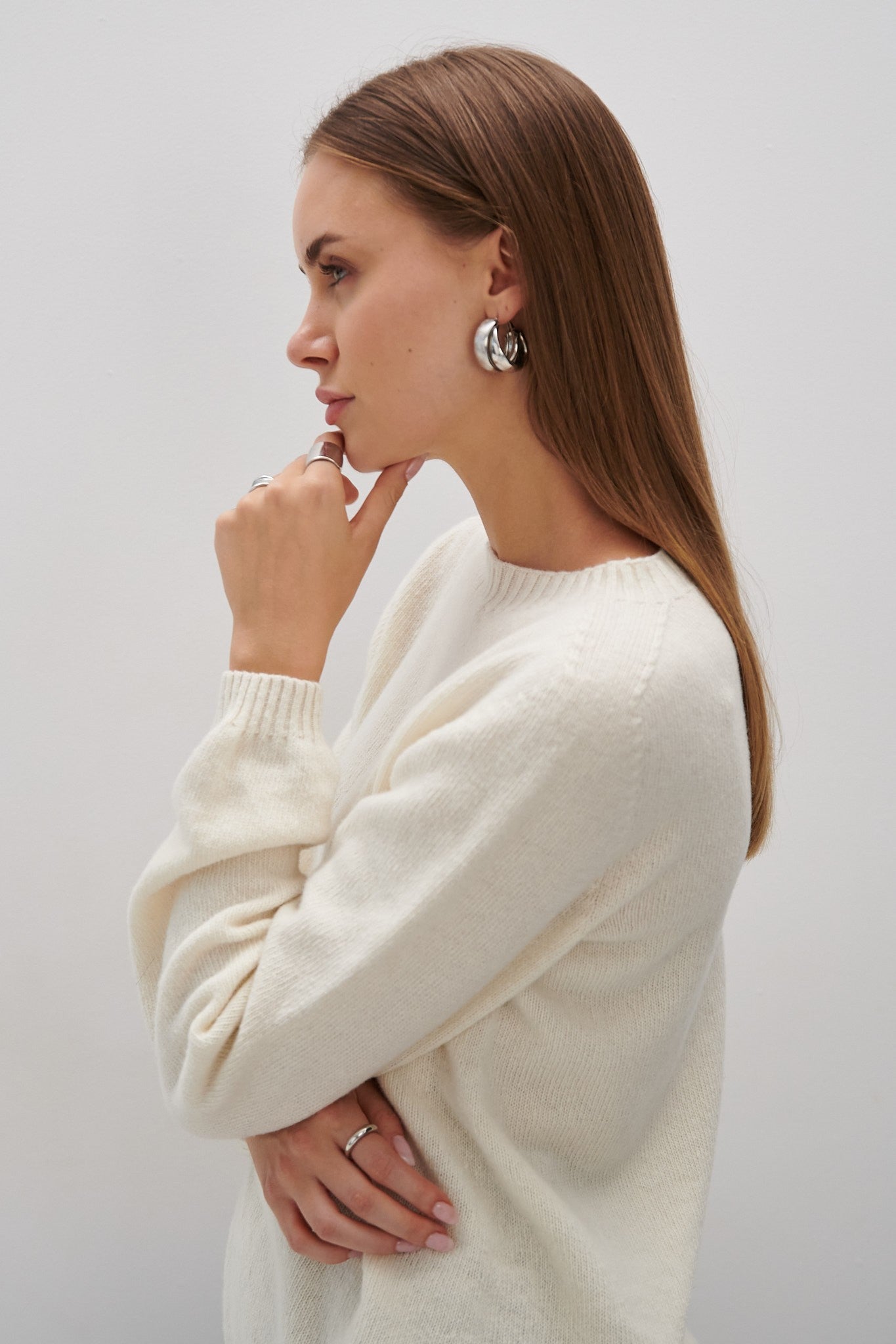 Sweter z wełny merynos ecru - 2