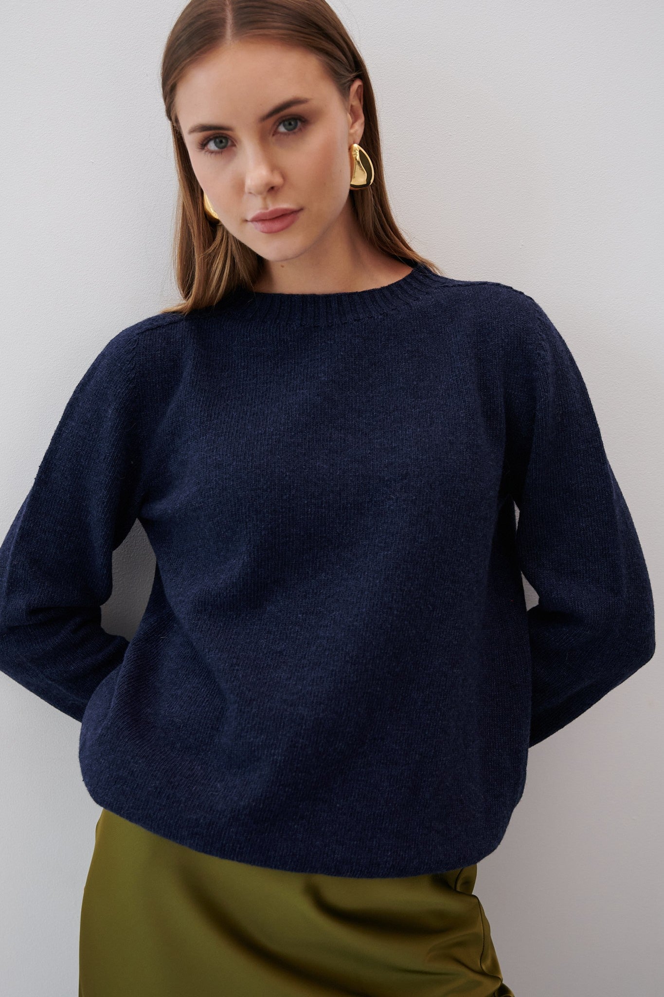 Sweter z wełny merynos granat granatowy - 1