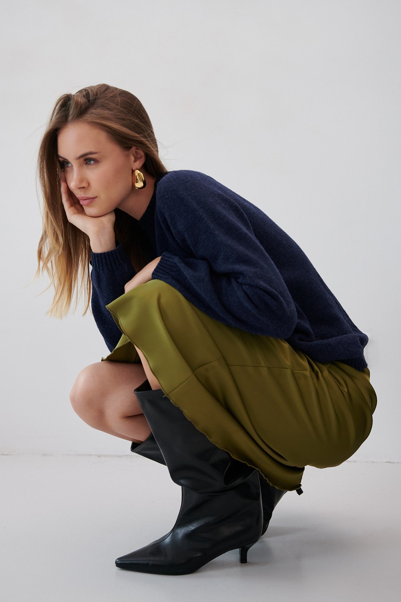 Sweter z wełny merynos granat granatowy - 2