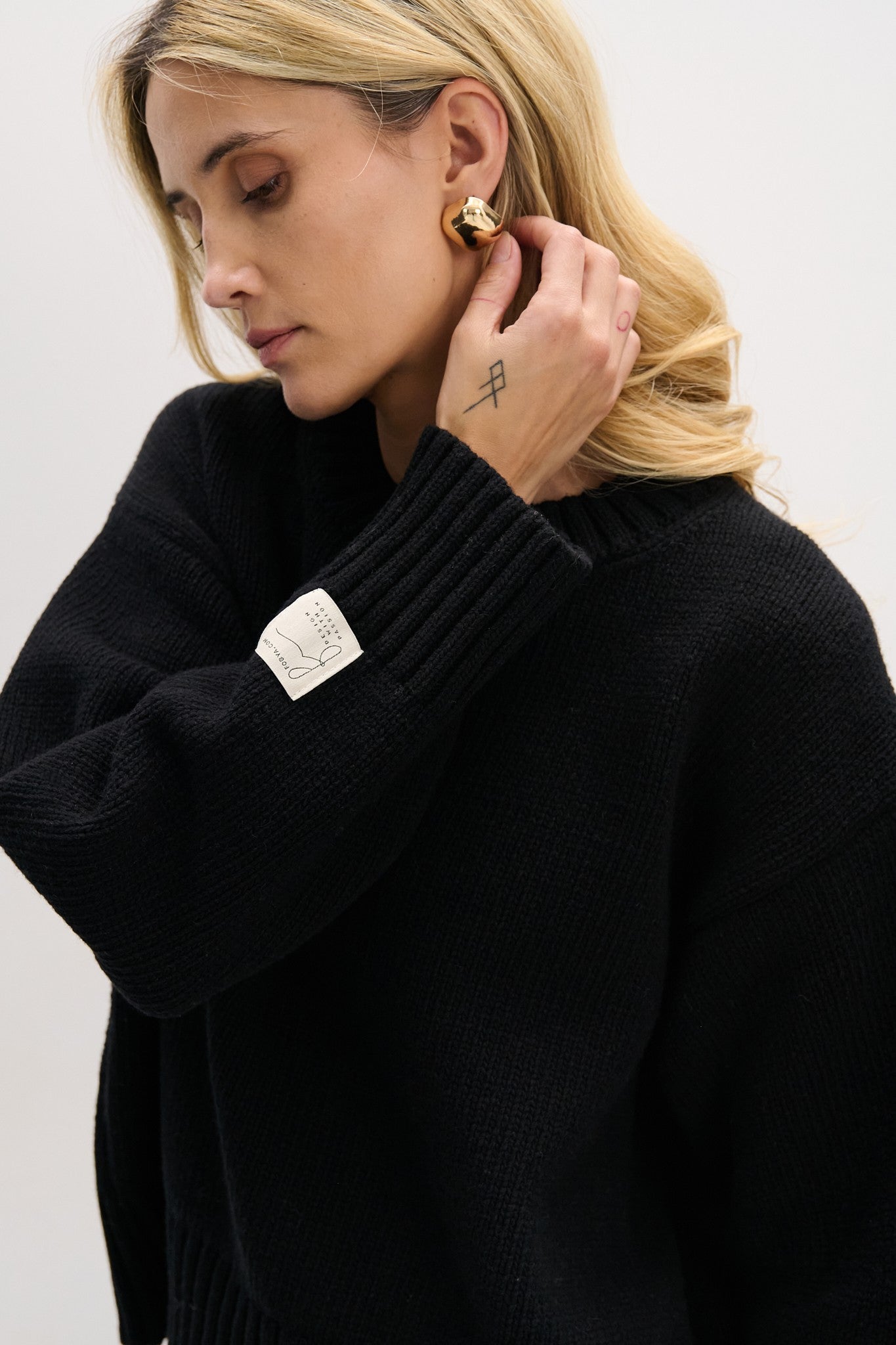 Sweter z wełny merynos o grubym splocie czarny - 3