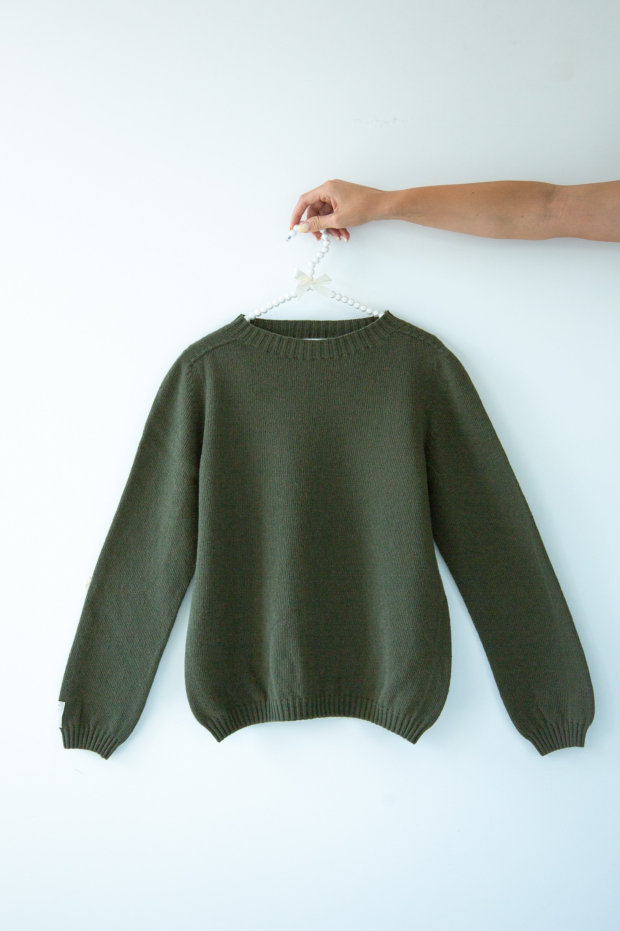 Sweter z wełny merynos oliwka oliwkowy - 5