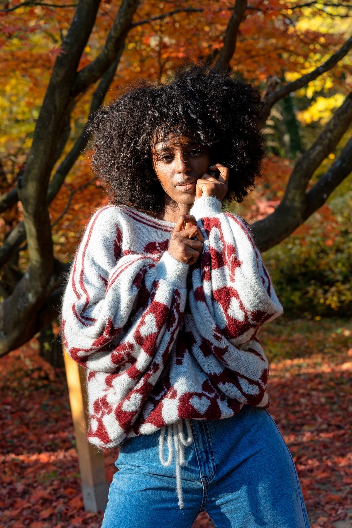 Sweter żakardowy Ponies bordowy - 1