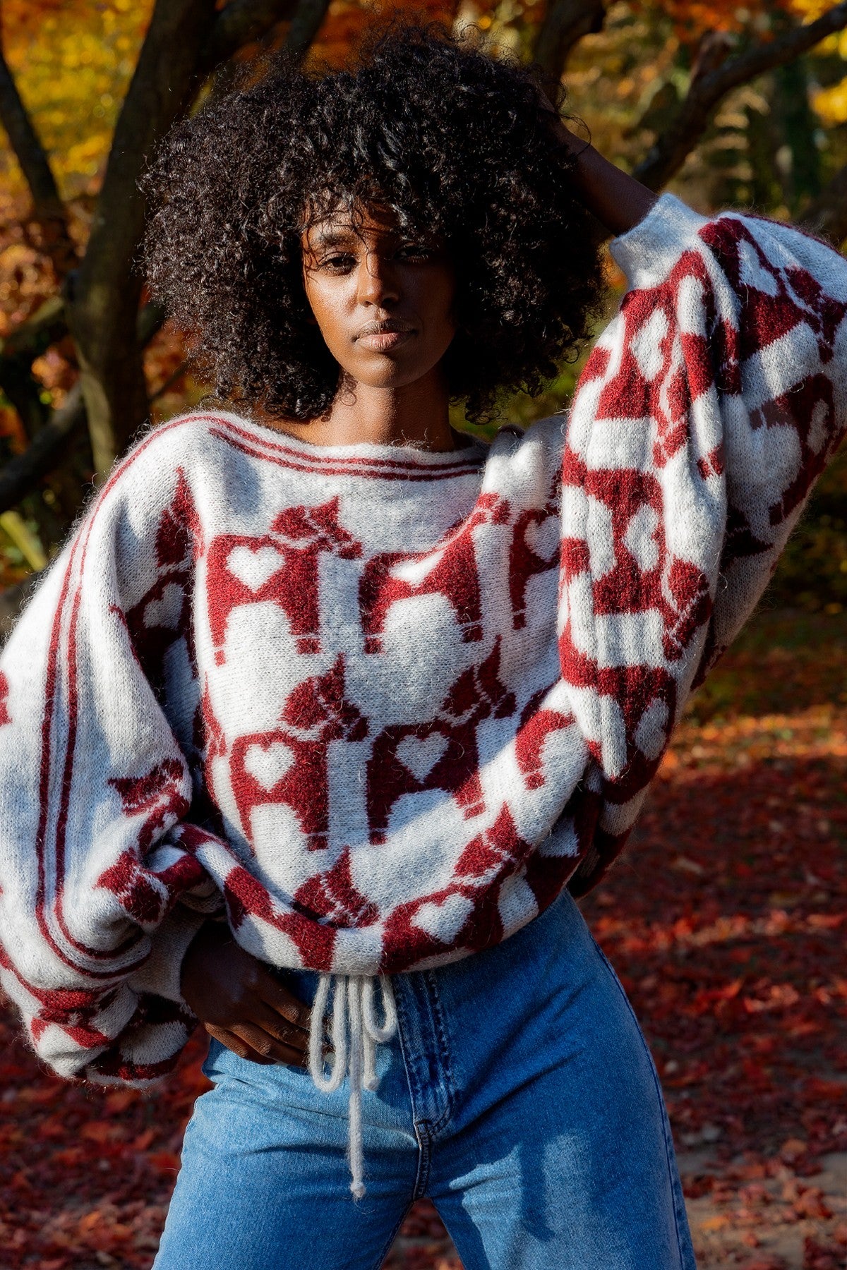 Sweter żakardowy Ponies bordowy - 5