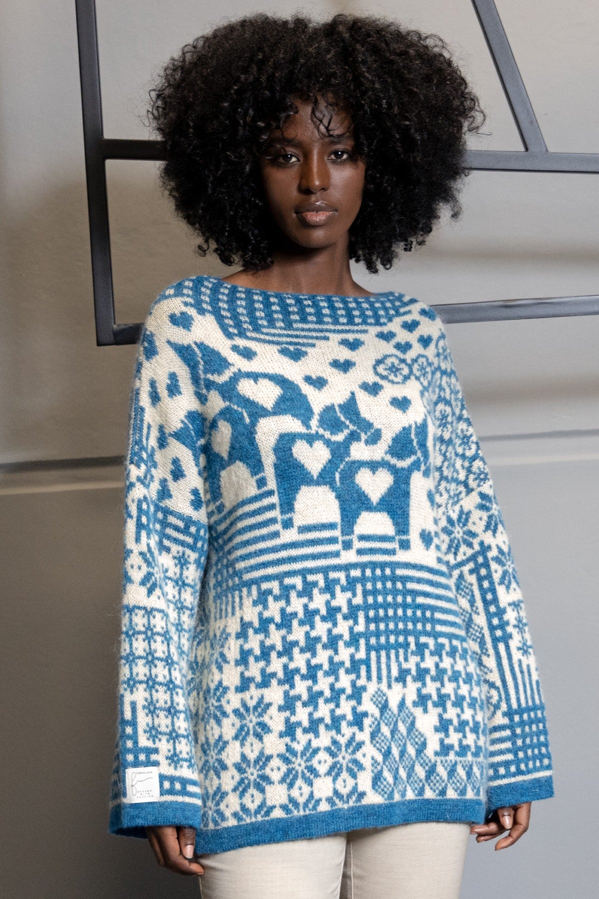 Sweter żakardowy świąteczny Ponies niebieski - 2