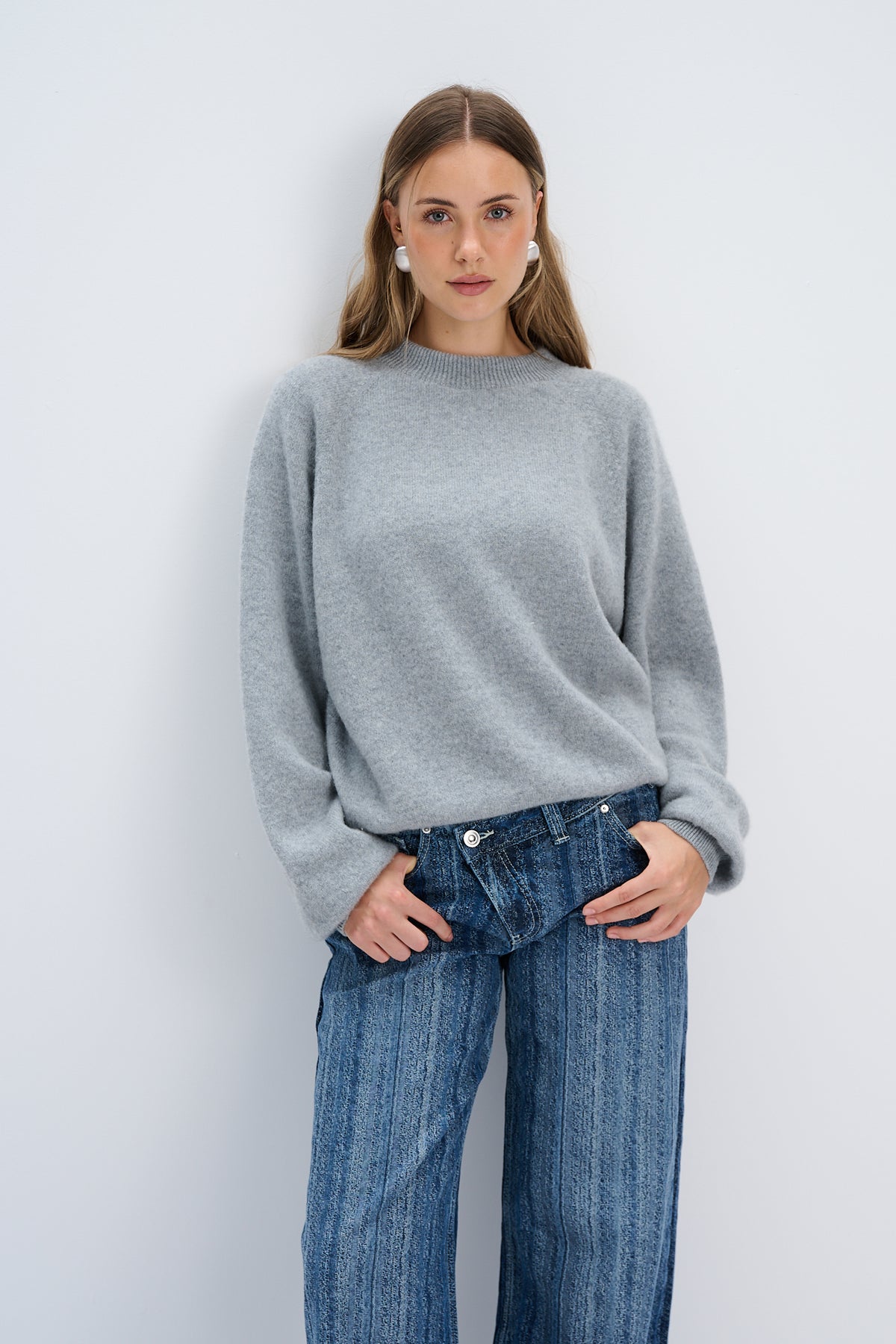 Kaschmir-Velours-Pullover in Hellrosa