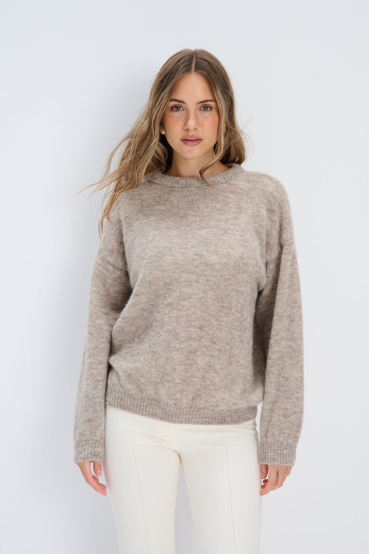 Lekki sweter z wełny alpaki Aura taupe