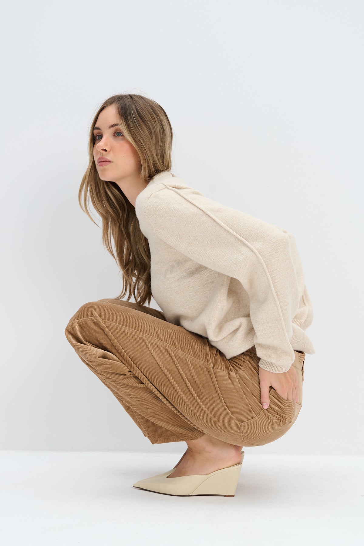 Sweter z kaszmiru i wełny merynos Softscape beżowy