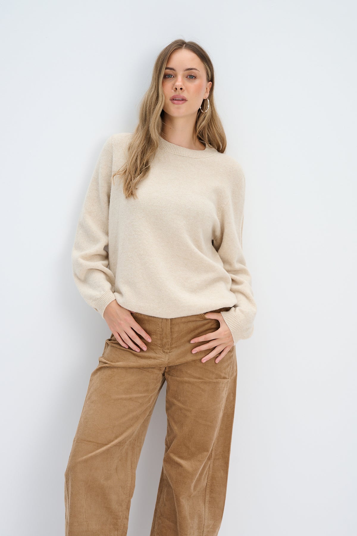 Sweter z kaszmiru i wełny merynos Softscape beżowy