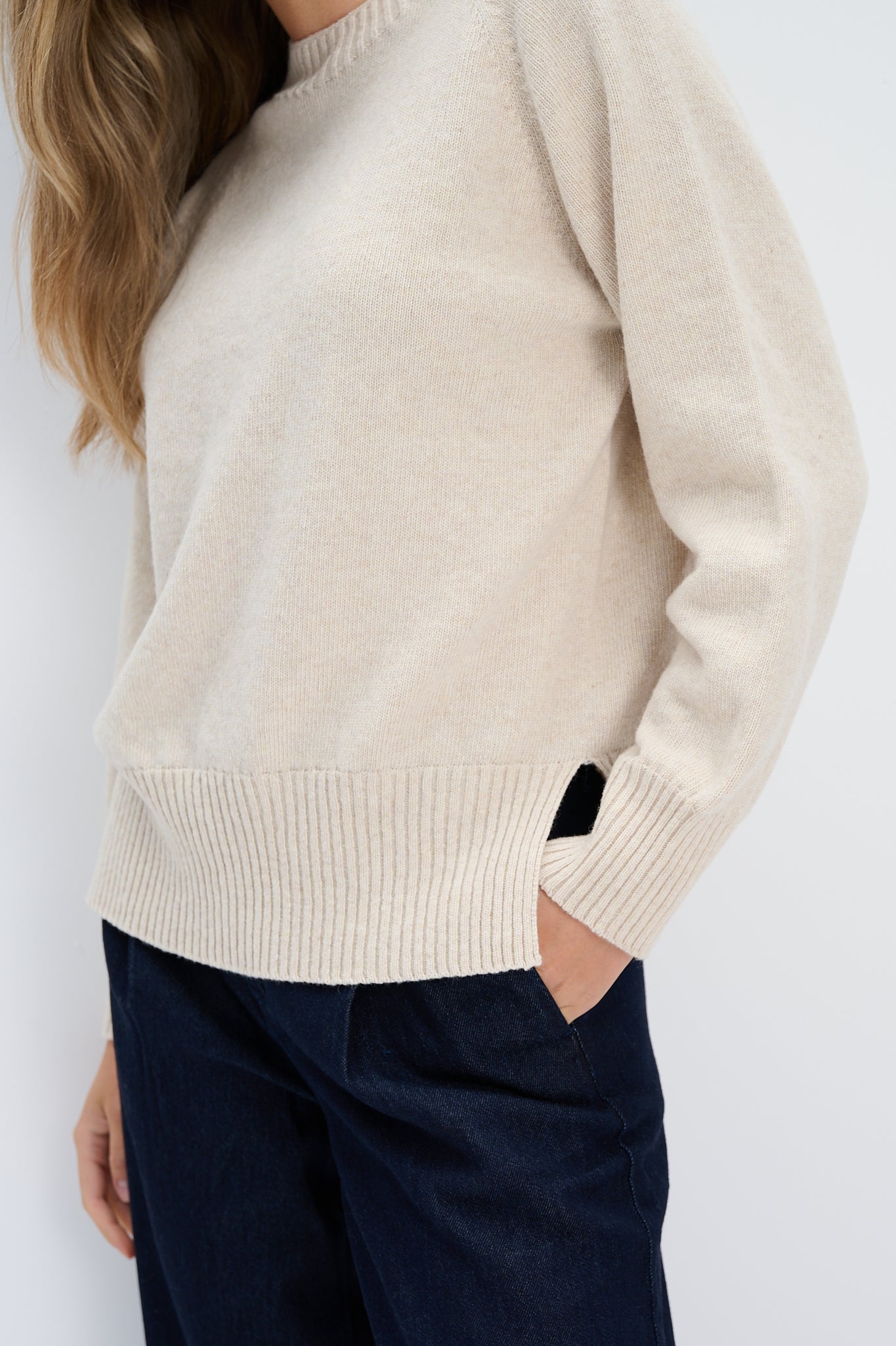Sweter z wełny merynos Mellow beżowy