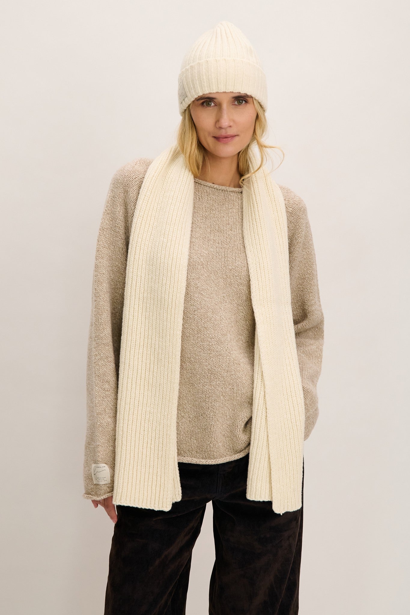 Szal z wełny merynos ecru - 1