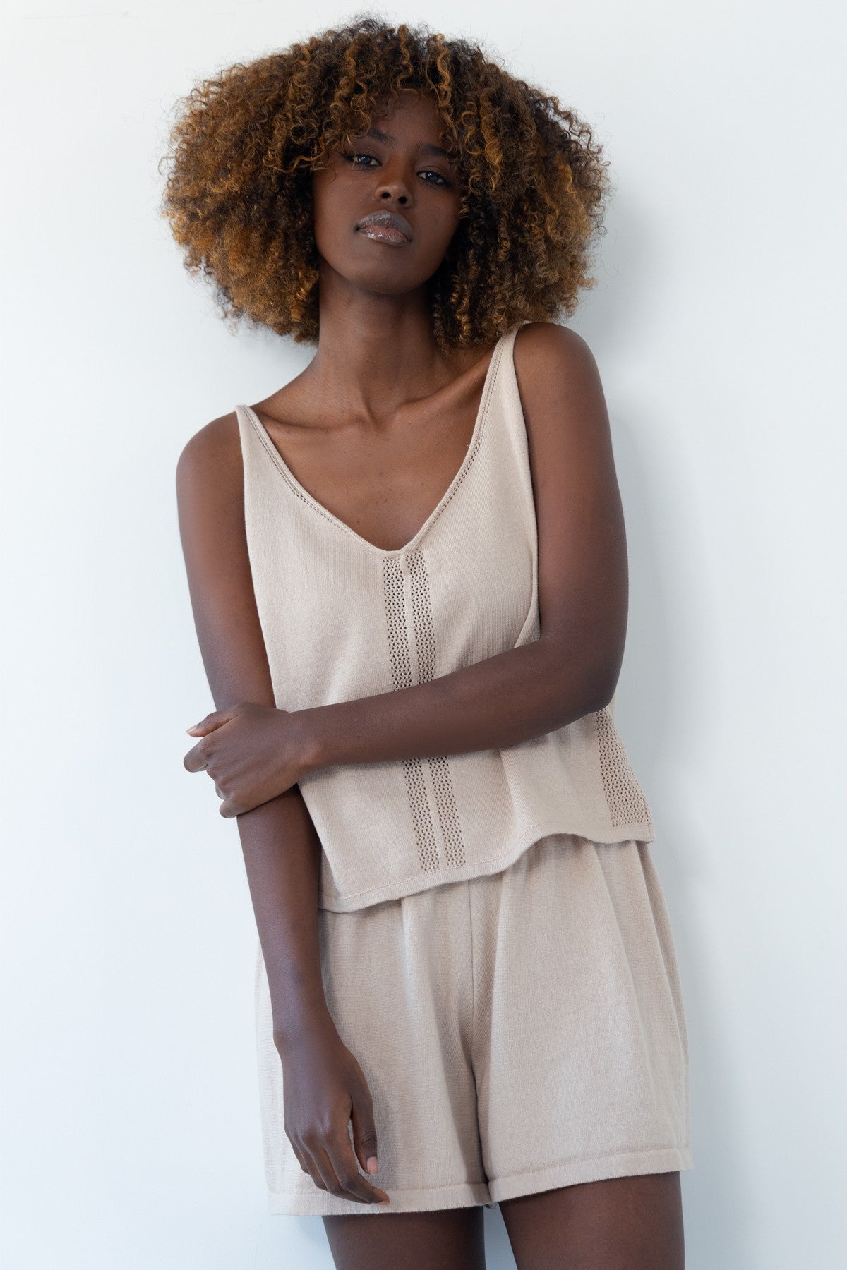 Top z bawełny organicznej i kaszmiru beż beżowy - 1