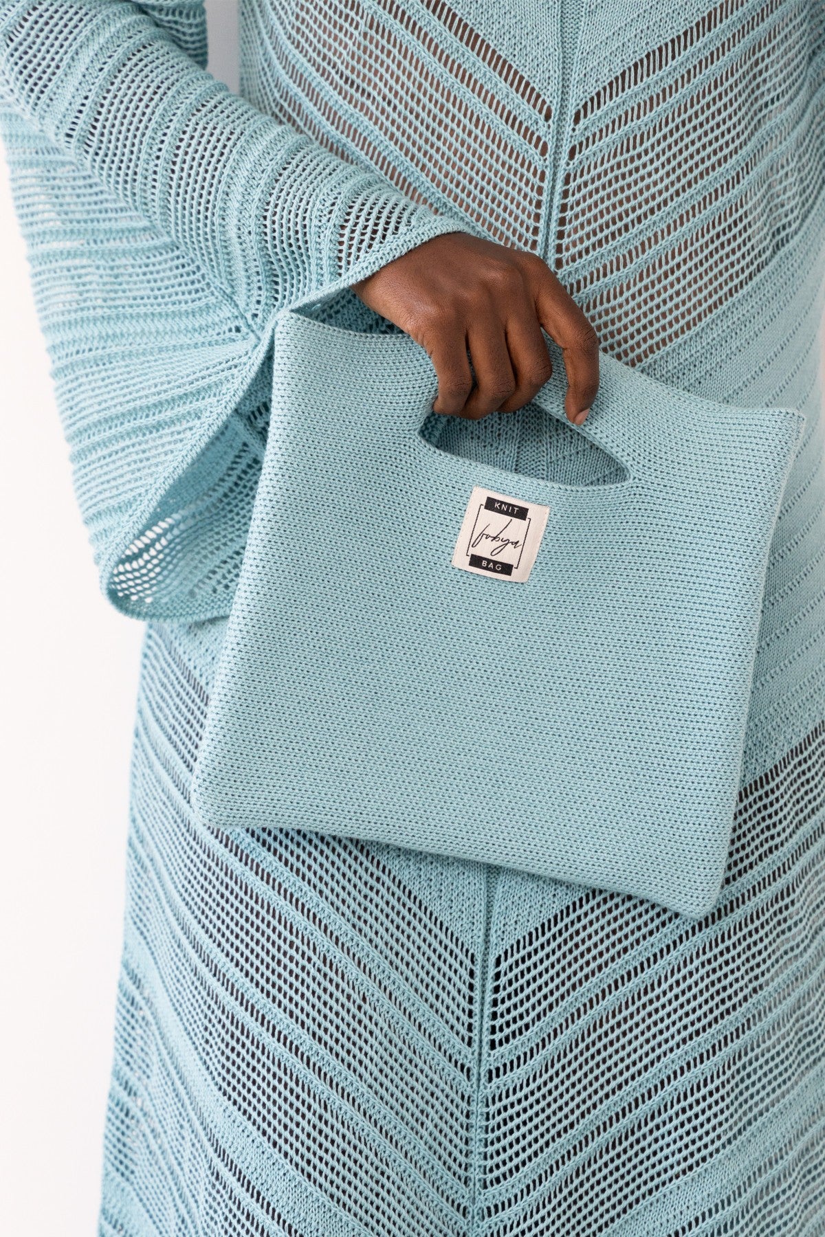 Torebka dzianinowa z bawełny niebieski - 2