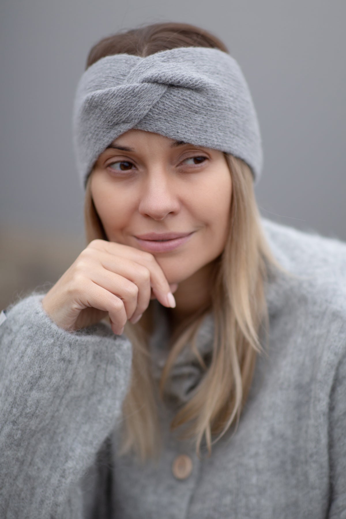 Wełniana opaska szary - 3