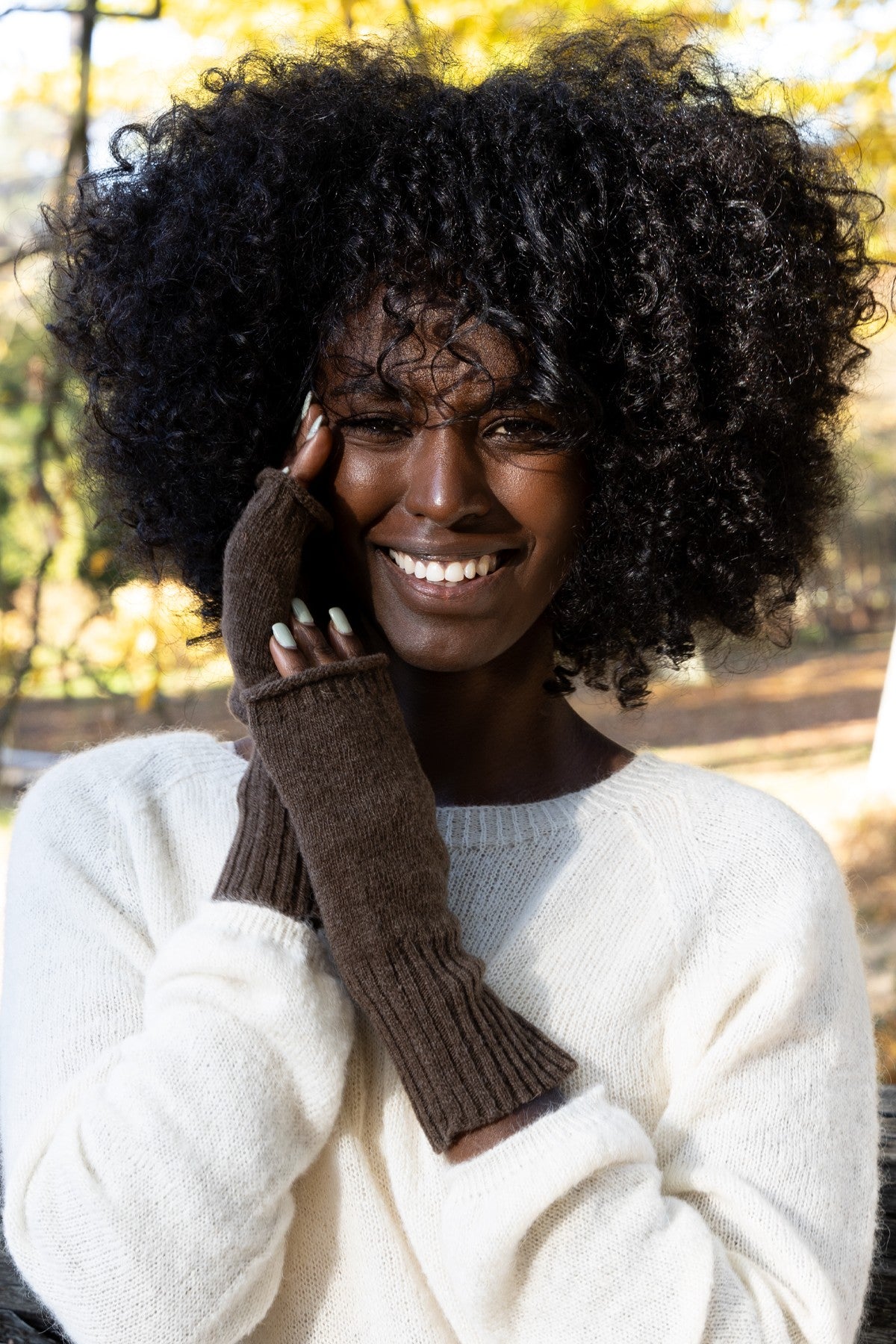 Wełniane mitenki - brązowy - 3