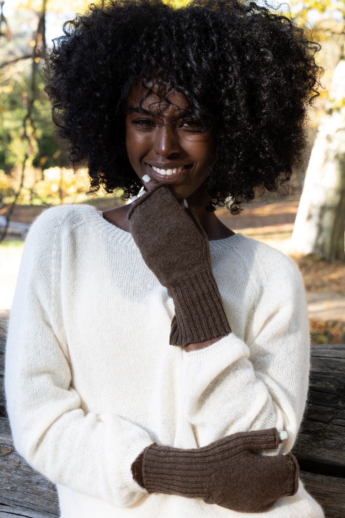 Wełniane mitenki - brązowy - 1