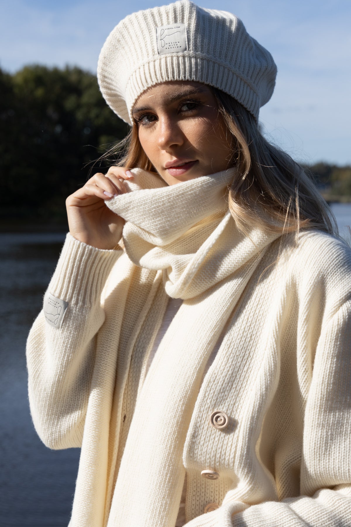 Wełniany beret ecru - 1