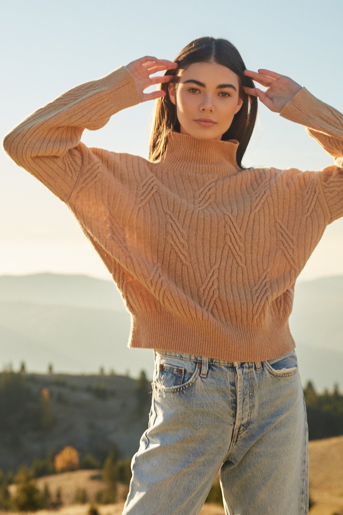 Wełniany klasyczny sweter golf premium karmelowy - 1