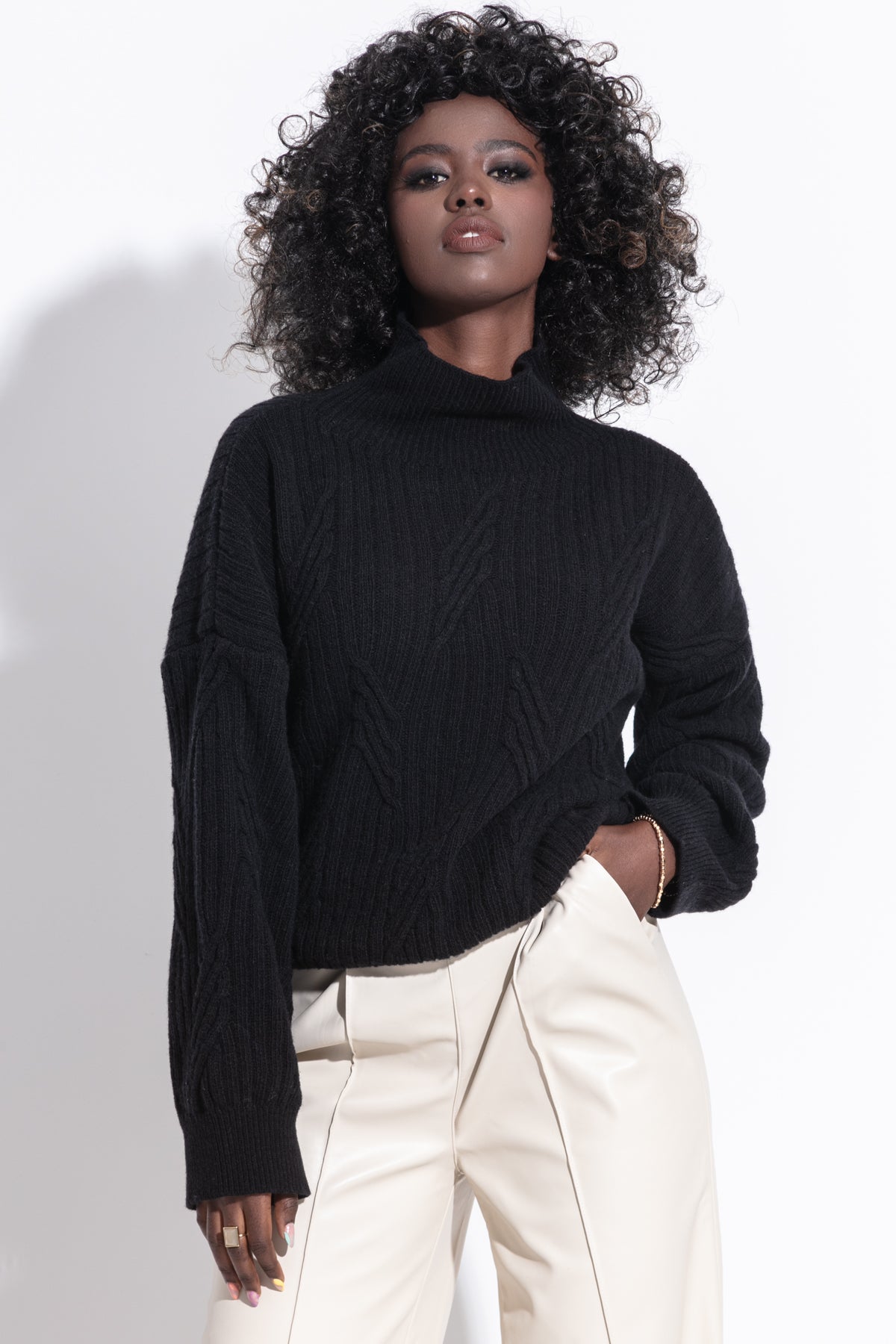 Wełniany klasyczny sweter golf premium czarny - 1