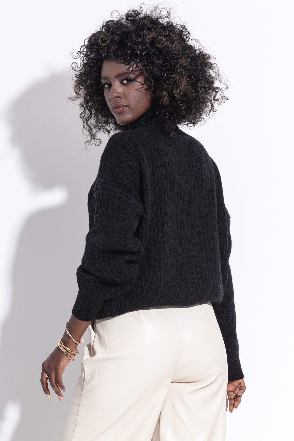 Wełniany klasyczny sweter golf premium czarny - 2