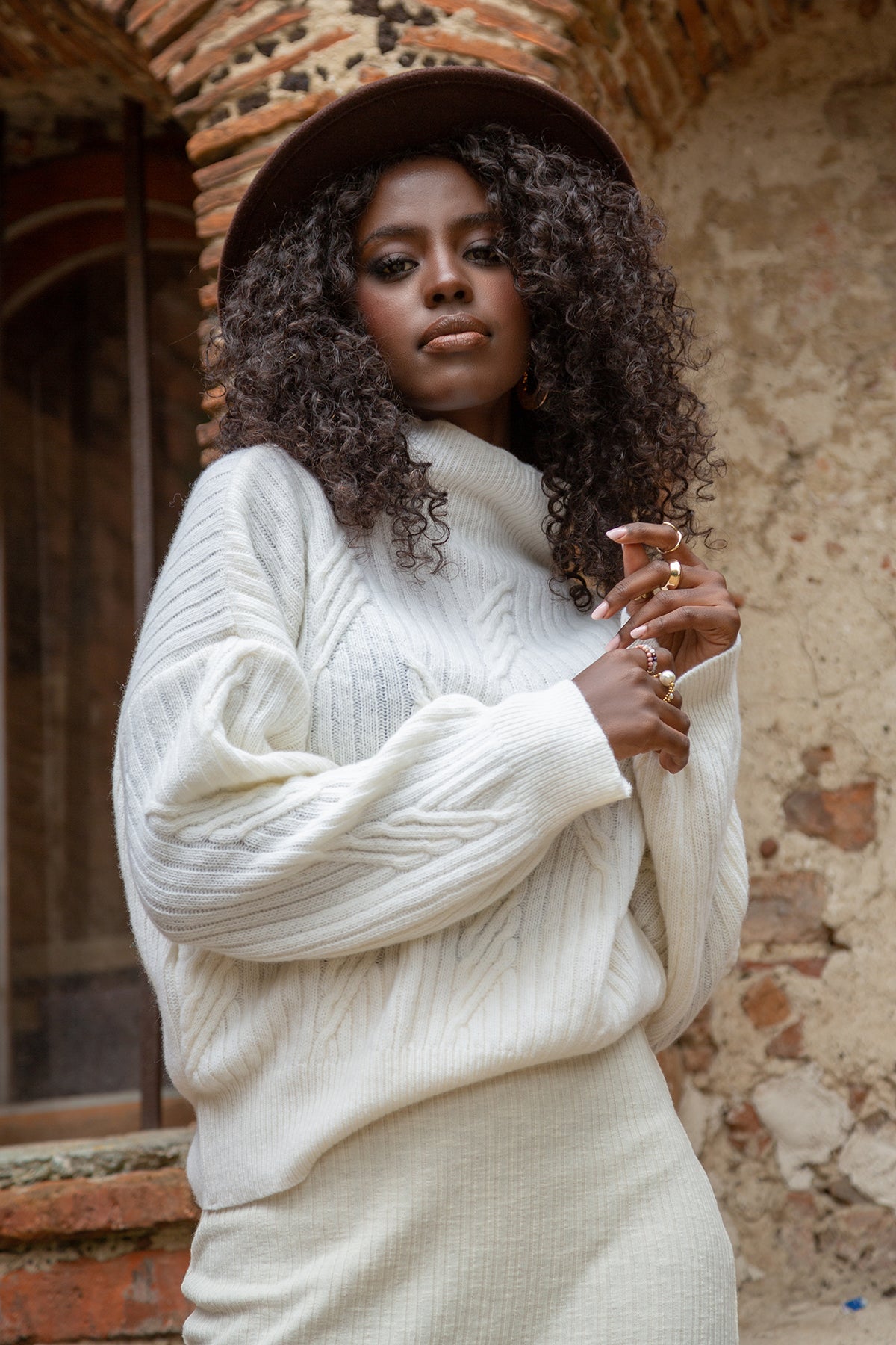 Wełniany klasyczny sweter golf premium ecru - 8