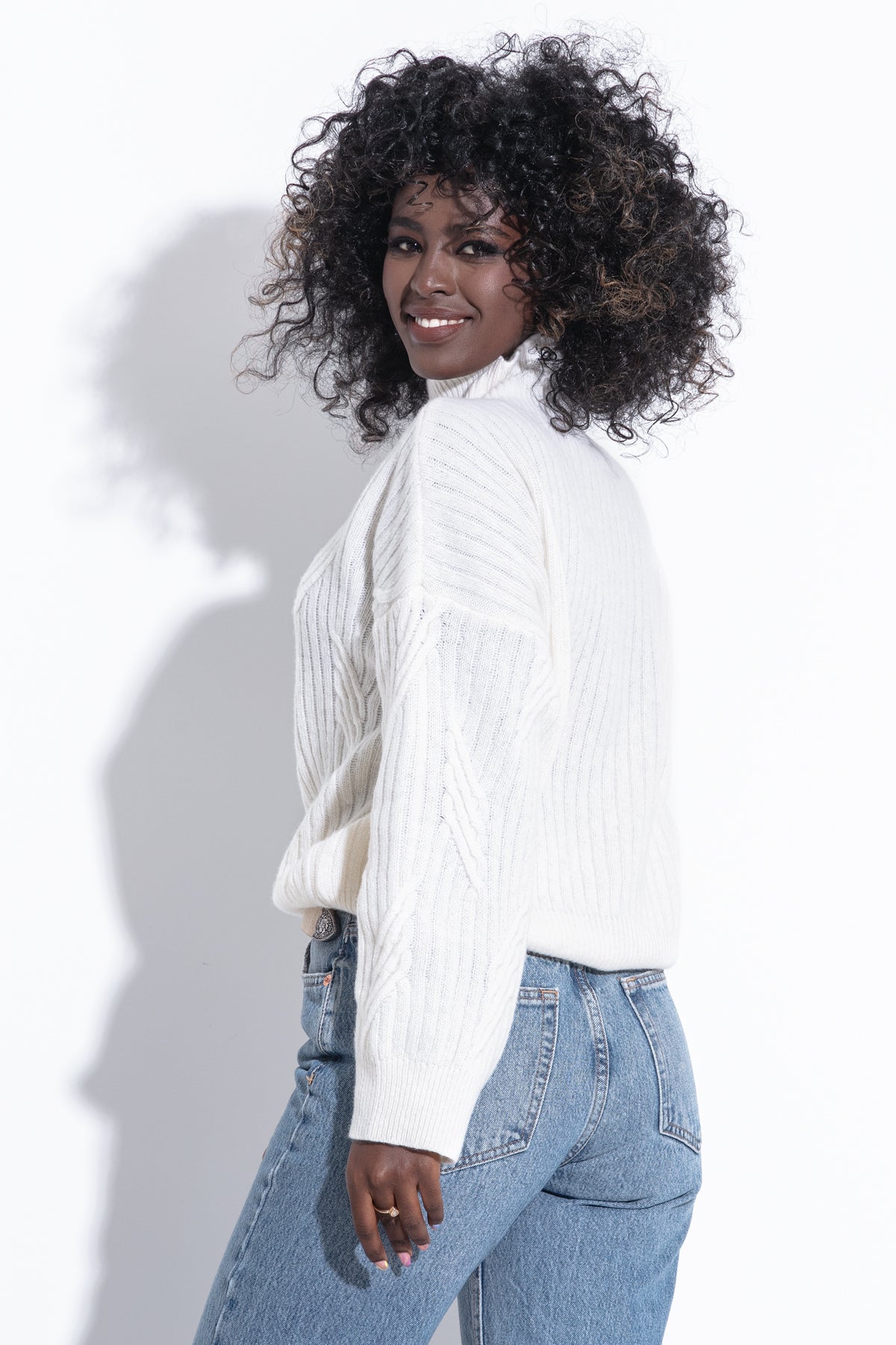 Wełniany klasyczny sweter golf premium ecru - 3