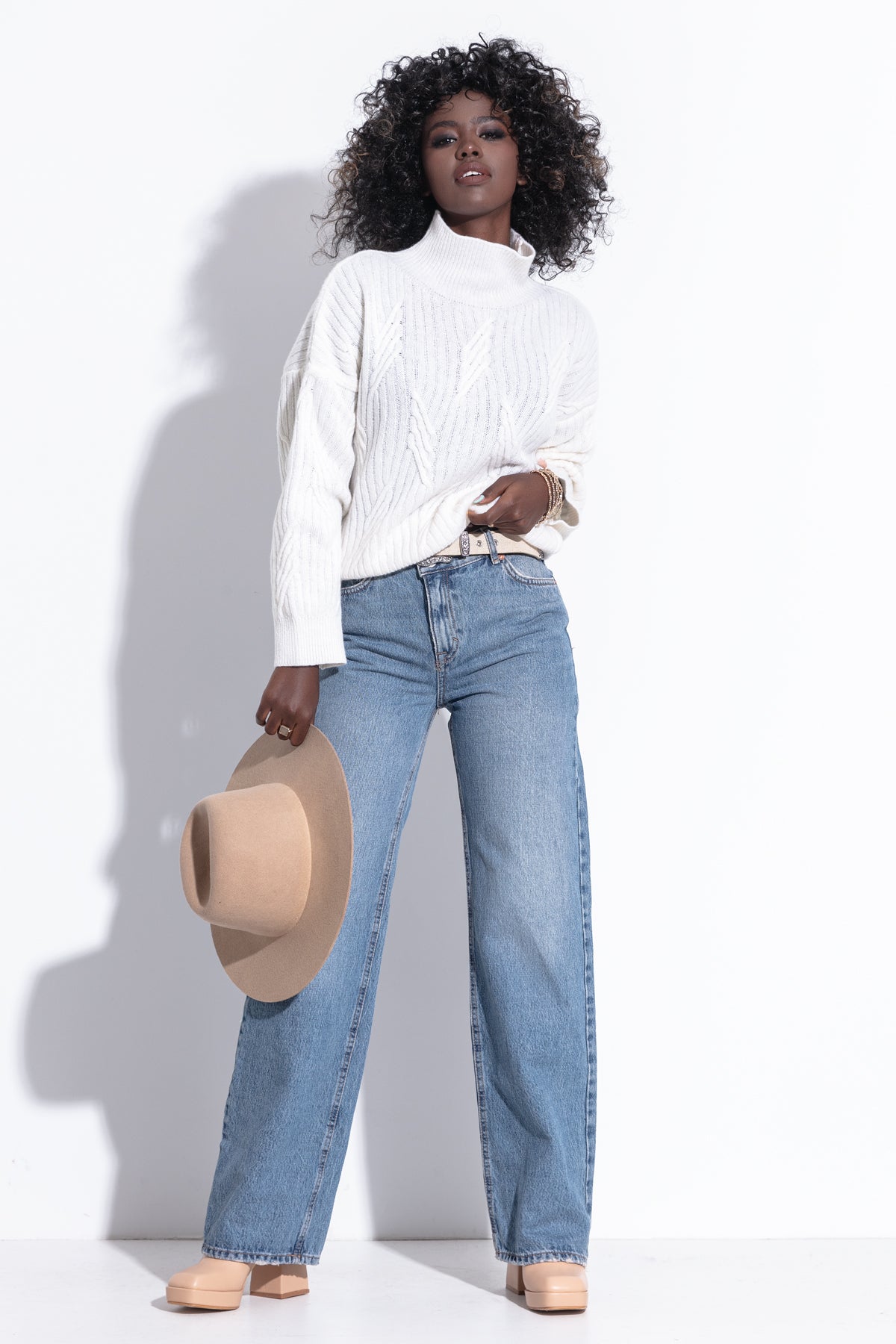 Wełniany klasyczny sweter golf premium ecru - 4