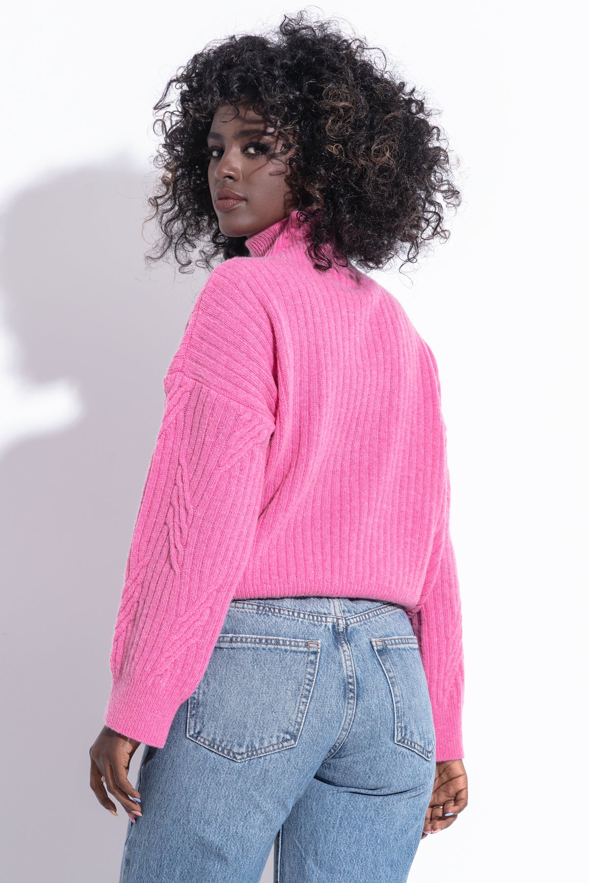 Wełniany klasyczny sweter golf premium różowy - 2