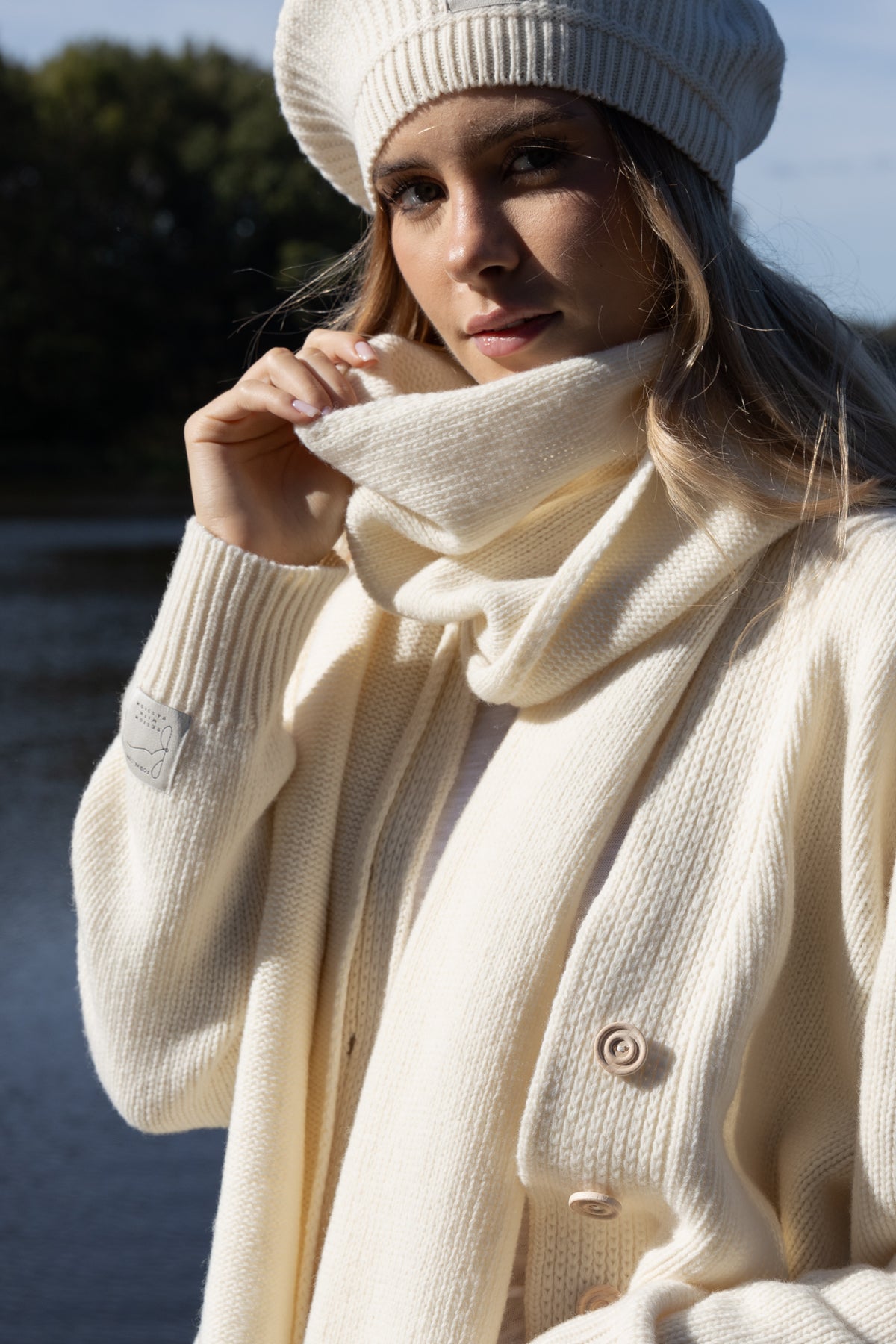 Wełniany szal ecru - 2