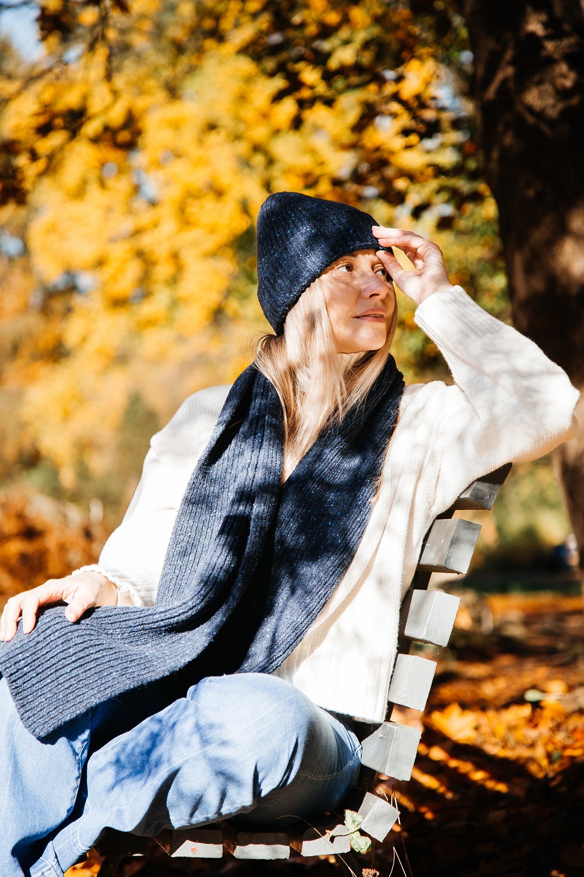 Wełniany szal MIDNIGHT SKY granatowy - 1