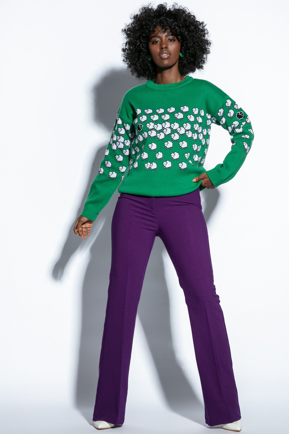 Żakardowy sweter owieczki zieleń zielony - 3