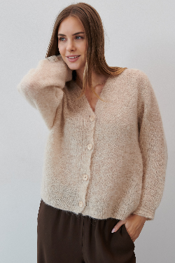 Zapinany kardigan z niefarbowanej wełny alpaki beżowy - 10