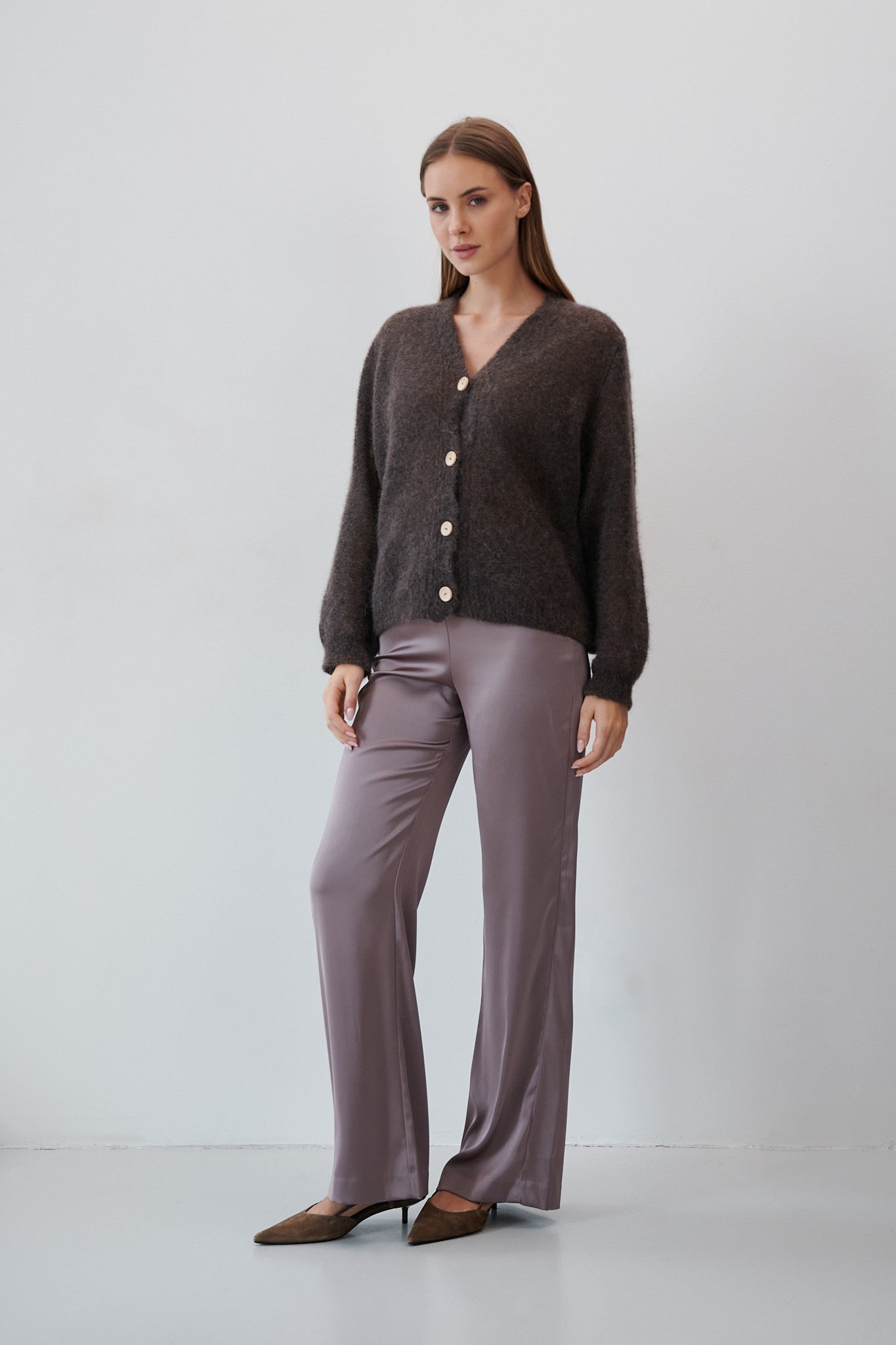 Zapinany kardigan z niefarbowanej wełny alpaki brązowy - 2