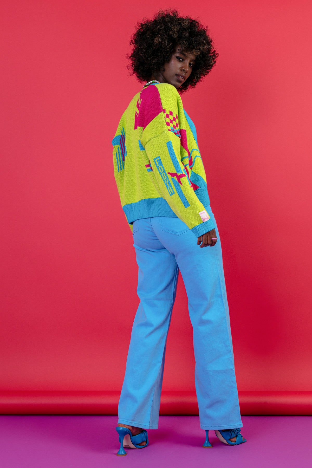 Zapinany żakardowy kardigan z geometrycznym wzorem limonkowy - 12