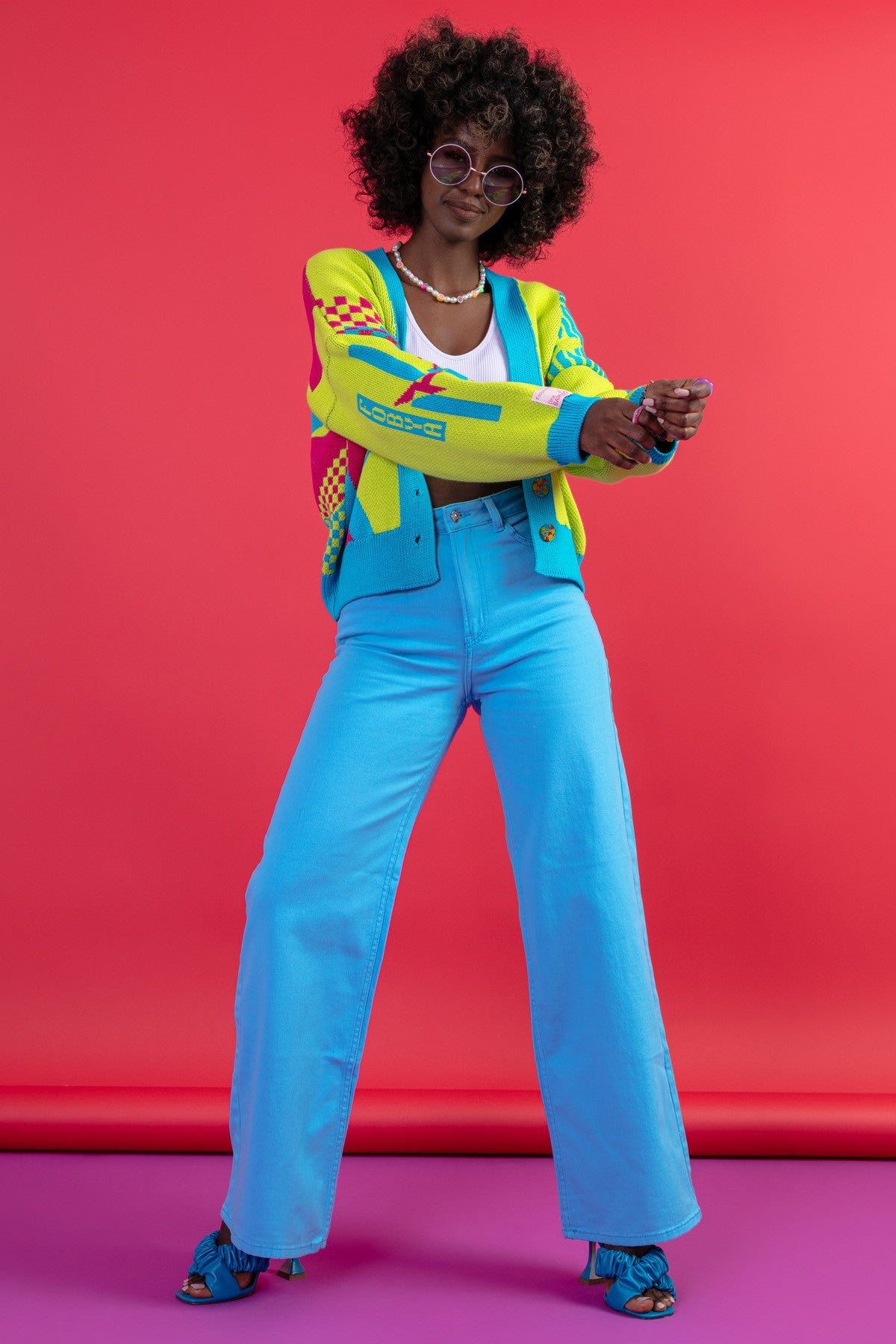 Zapinany żakardowy kardigan z geometrycznym wzorem limonkowy - 9