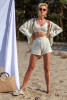 Letni Komplet top szorty kardigan z wełny merynos F1220 na plażę