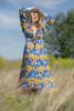 Długa Sukienka w duży kwiecisty wzór Dahlia F1268 na wesele