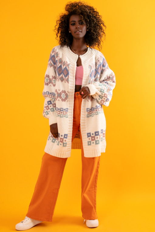 Colorful cardigan with a jacquard pattern F1421