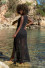 Długa ażurowa sukienka z rozporkiem F1456