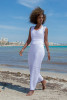Długa letnia sukienka z dekoltem w serek F1467, ażurowa, na plażę