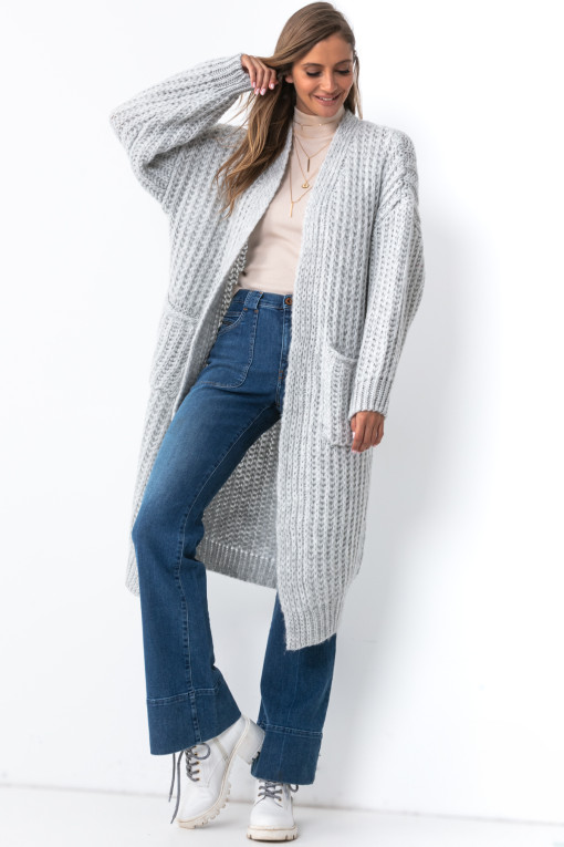 Long cardigan with a thicker weave with pockets F1496