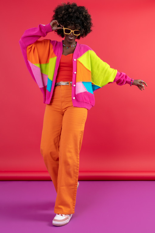 Colorful oversized cotton cardigan F1645