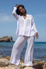Cotton openwork set with buttoned shirt and long pants F1682