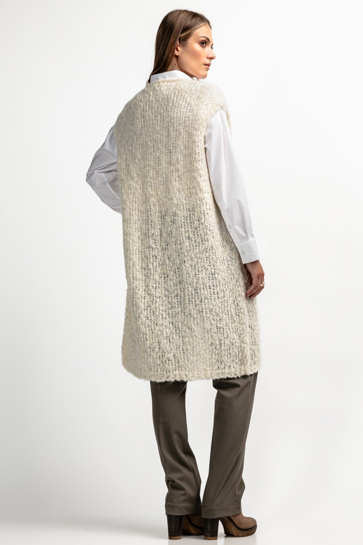 Kamizelka z niefarbowanej wełny alpaki z kieszeniami szary Ecru