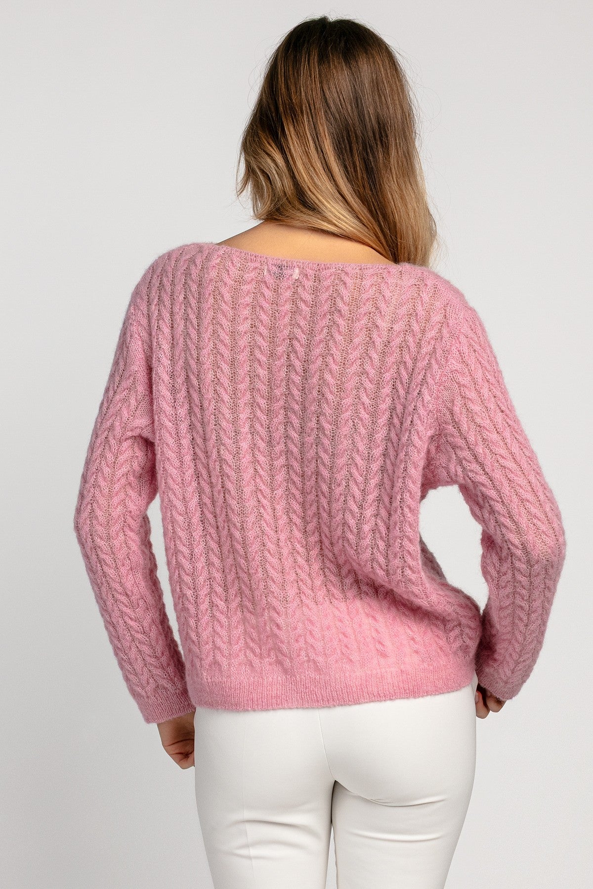 Delikatny sweter mgiełka z wełny alpaki szary Pink